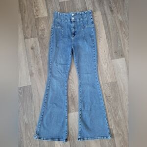 We The Free People Jeans Womens 31 Blue Jayde Flare High Rise Stretch Denim Boho
